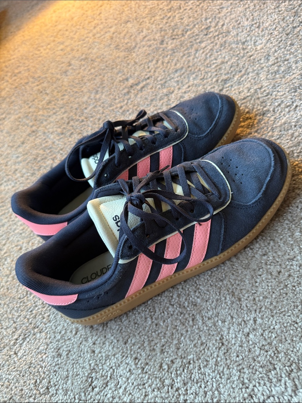 adidas Navy Suede Sneakers with Pink Stripes